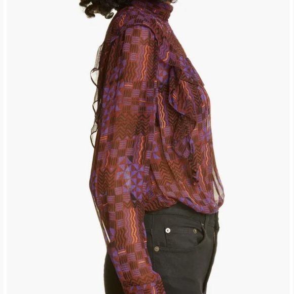 ba&sh / Mia Sheer Ruffled geometric purple silk Top M - Picture 4 of 10